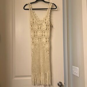 M. Rena Crocheted Cream knit Tank dress one size